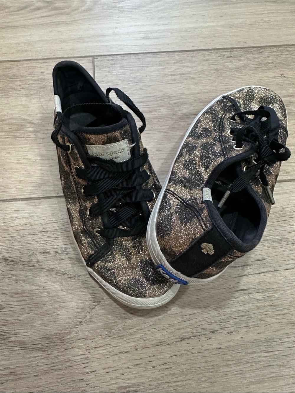 kate spade Kids Glitter Leopard Print Sneakers in Black and Gold